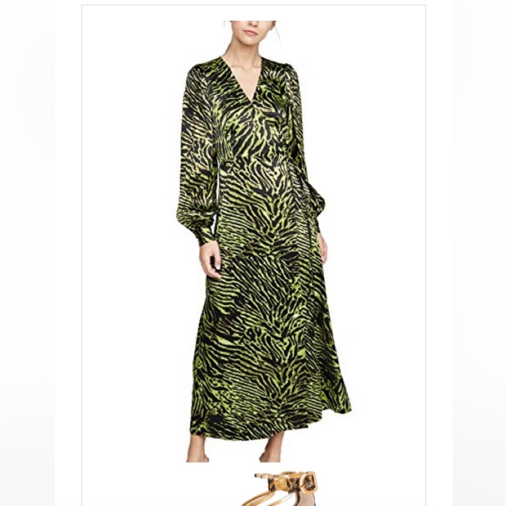 Ganni Silk Zebra Print Wrap Maxi Dress